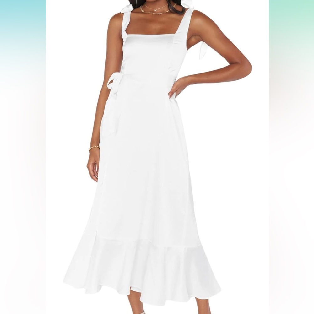 Women’s Tie Strap Square Neck Midi Dress with Slit